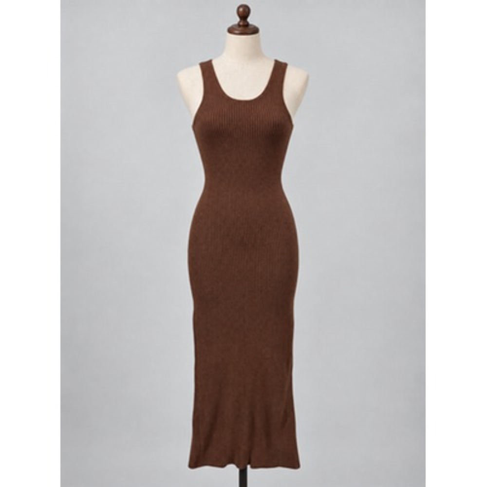 Toteme Dress XS Brown Curved Compact Knit Midi Tank Bodycon Scoop Neck Stretch